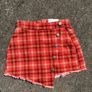 Plaid Red Button-Up Women's Skort